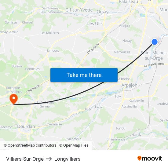 Villiers-Sur-Orge to Longvilliers map