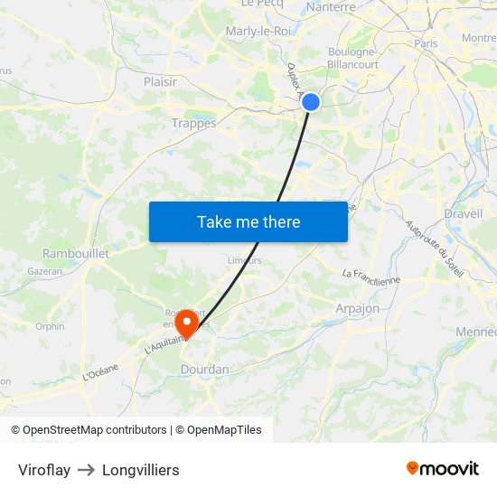 Viroflay to Longvilliers map