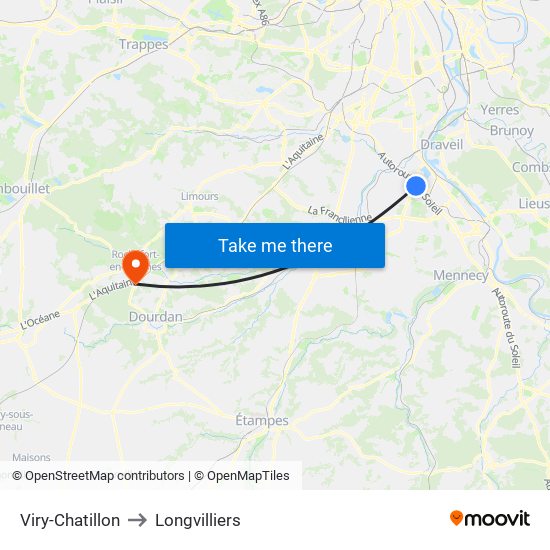Viry-Chatillon to Longvilliers map