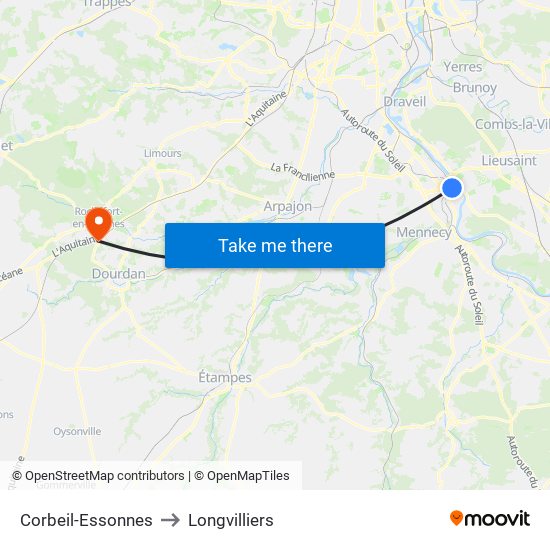 Corbeil-Essonnes to Longvilliers map