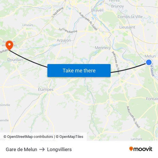 Gare de Melun to Longvilliers map