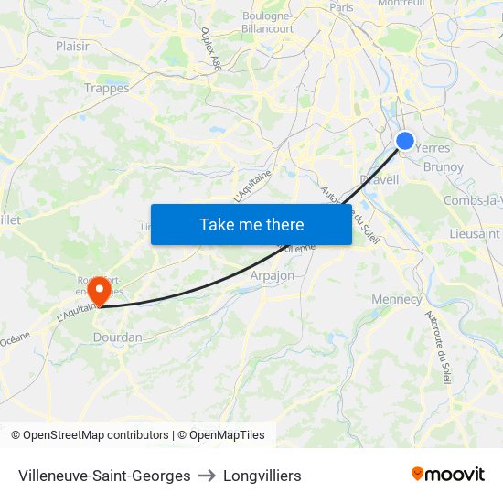 Villeneuve-Saint-Georges to Longvilliers map