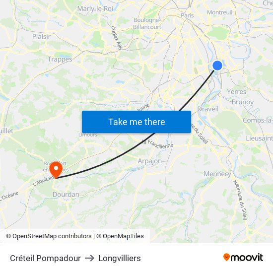 Créteil Pompadour to Longvilliers map