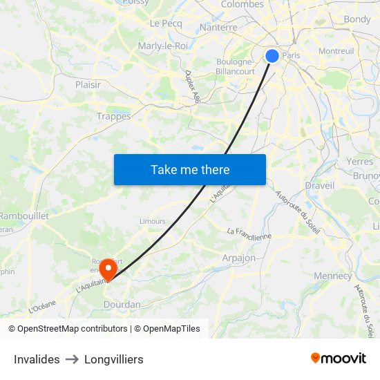 Invalides to Longvilliers map