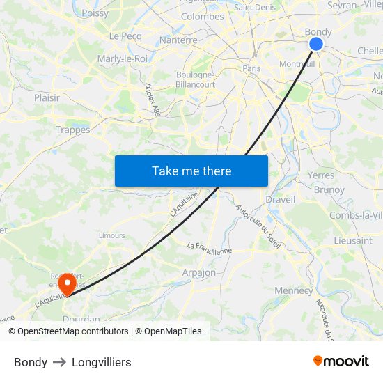 Bondy to Longvilliers map