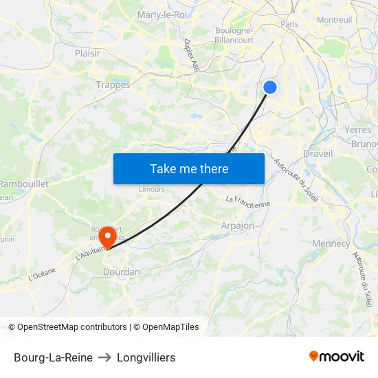 Bourg-La-Reine to Longvilliers map