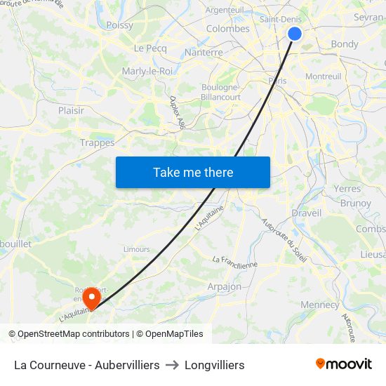 La Courneuve - Aubervilliers to Longvilliers map