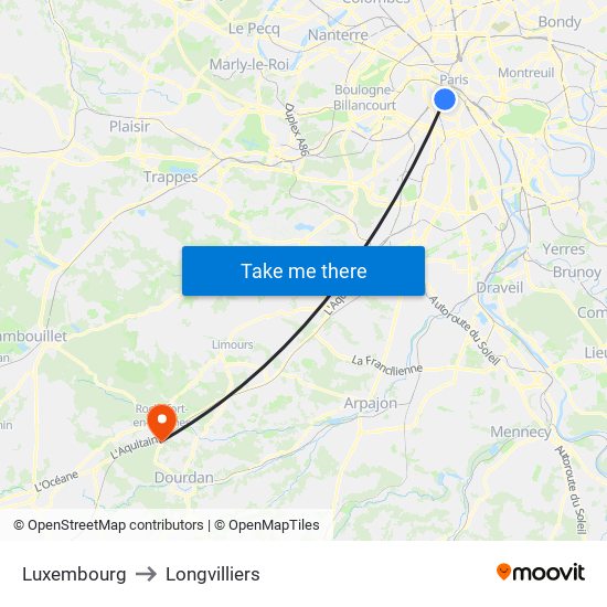 Luxembourg to Longvilliers map
