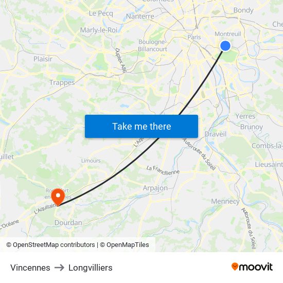 Vincennes to Longvilliers map