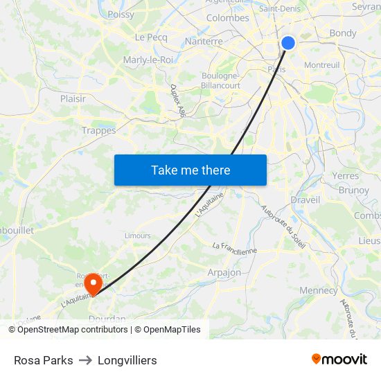 Rosa Parks to Longvilliers map