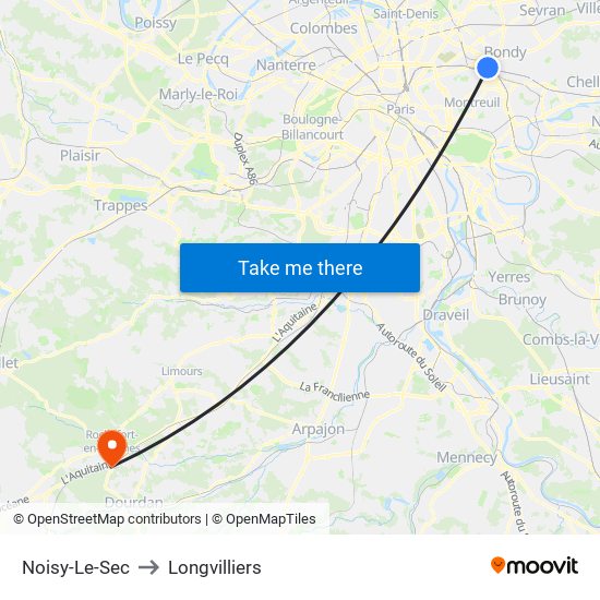 Noisy-Le-Sec to Longvilliers map