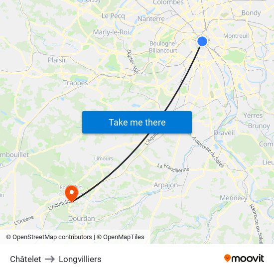 Châtelet to Longvilliers map
