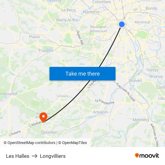 Les Halles to Longvilliers map