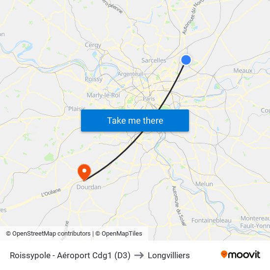 Roissypole - Aéroport Cdg1 (D3) to Longvilliers map
