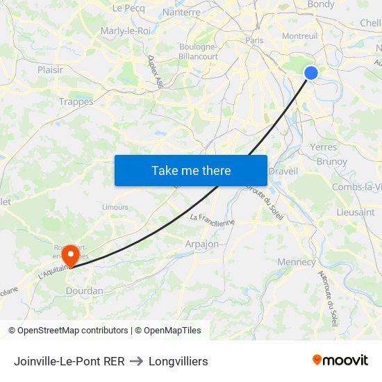 Joinville-Le-Pont RER to Longvilliers map