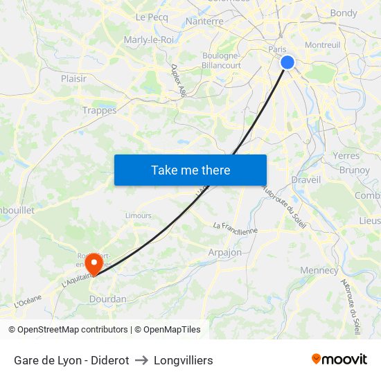Gare de Lyon - Diderot to Longvilliers map