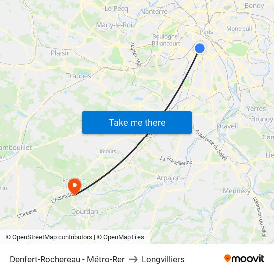 Denfert-Rochereau - Métro-Rer to Longvilliers map