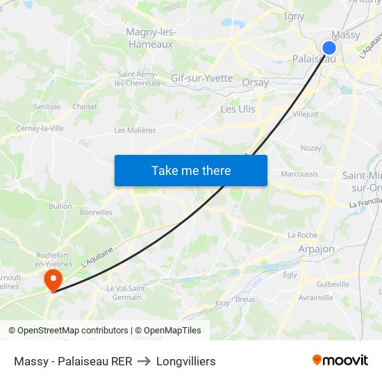 Massy - Palaiseau RER to Longvilliers map