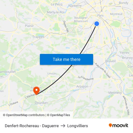 Denfert-Rochereau - Daguerre to Longvilliers map