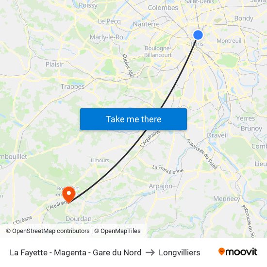 La Fayette - Magenta - Gare du Nord to Longvilliers map