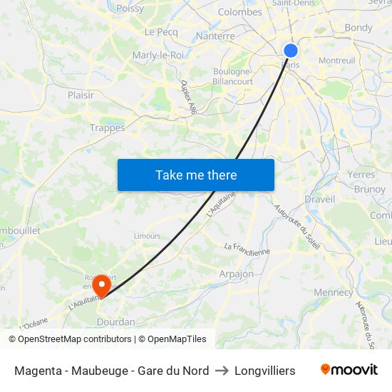 Magenta - Maubeuge - Gare du Nord to Longvilliers map