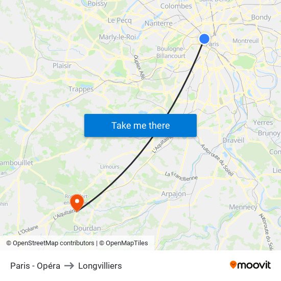 Paris - Opéra to Longvilliers map