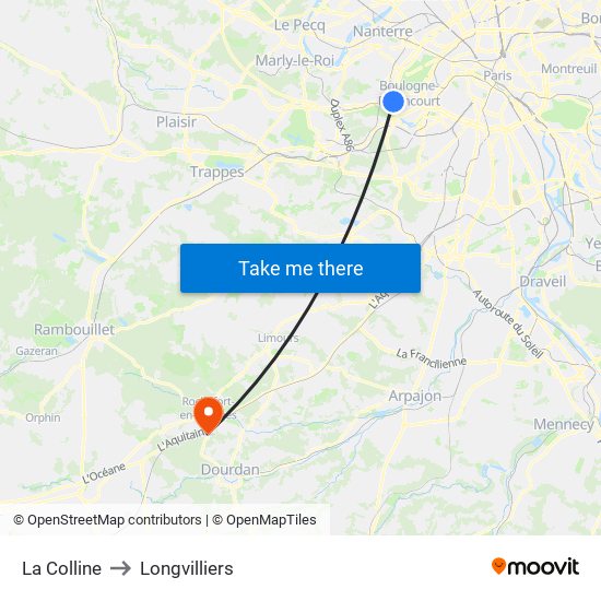 La Colline to Longvilliers map