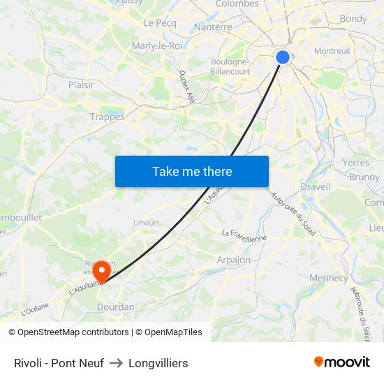 Rivoli - Pont Neuf to Longvilliers map