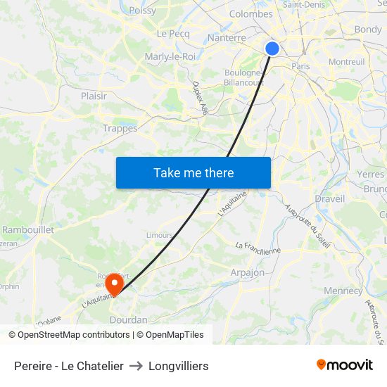 Pereire - Le Chatelier to Longvilliers map