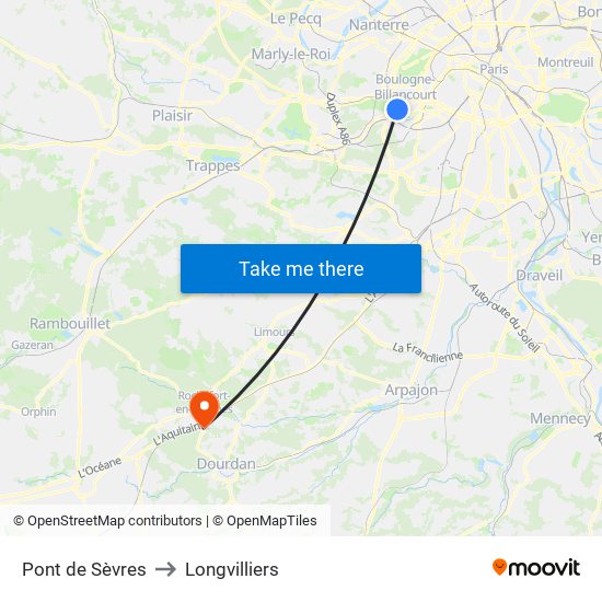 Pont de Sèvres to Longvilliers map