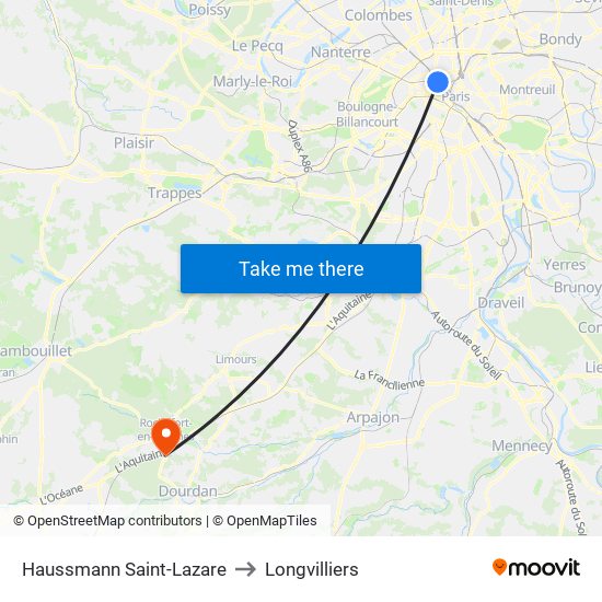 Haussmann Saint-Lazare to Longvilliers map