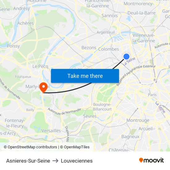 Asnieres-Sur-Seine to Louveciennes map