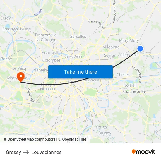Gressy to Louveciennes map