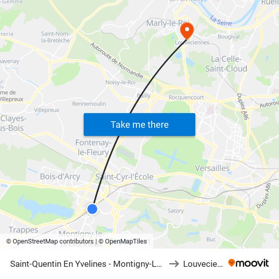 Saint-Quentin En Yvelines - Montigny-Le-Bretonneux to Louveciennes map