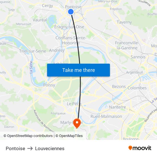 Pontoise to Louveciennes map