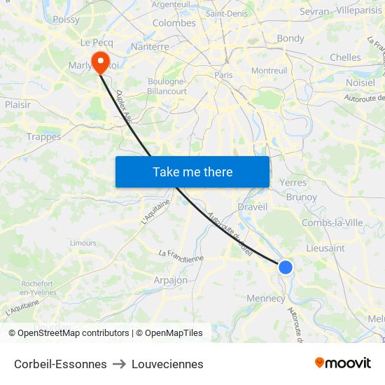 Corbeil-Essonnes to Louveciennes map