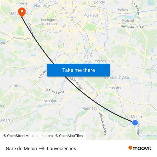 Gare de Melun to Louveciennes map