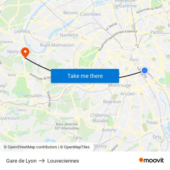 Gare de Lyon to Louveciennes map