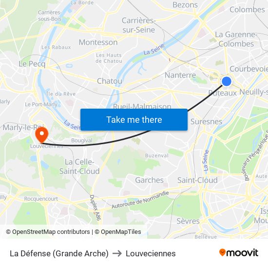 La Défense (Grande Arche) to Louveciennes map