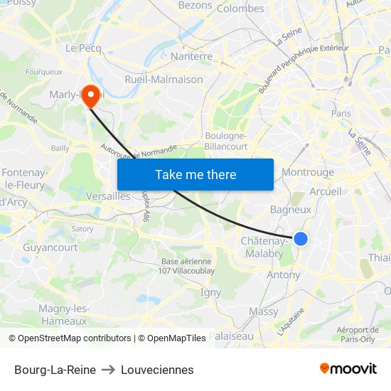 Bourg-La-Reine to Louveciennes map