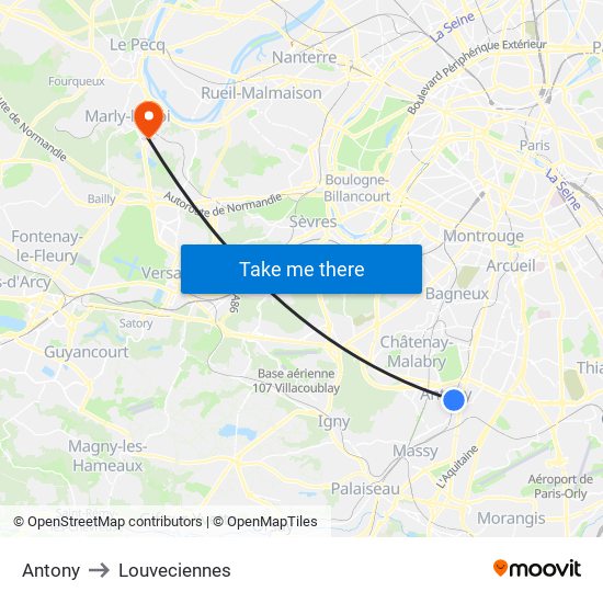 Antony to Louveciennes map