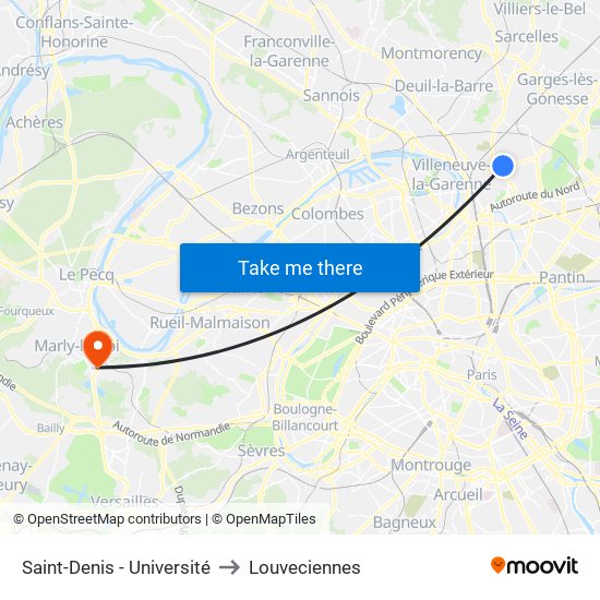 Saint-Denis - Université to Louveciennes map