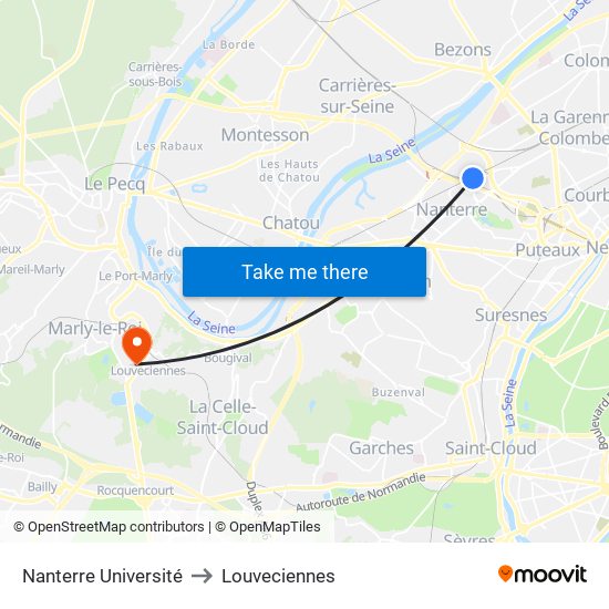 Nanterre Université to Louveciennes map