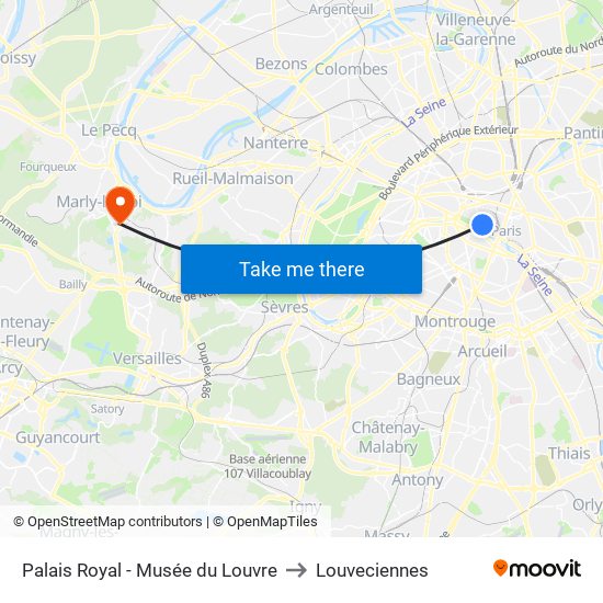 Palais Royal - Musée du Louvre to Louveciennes map