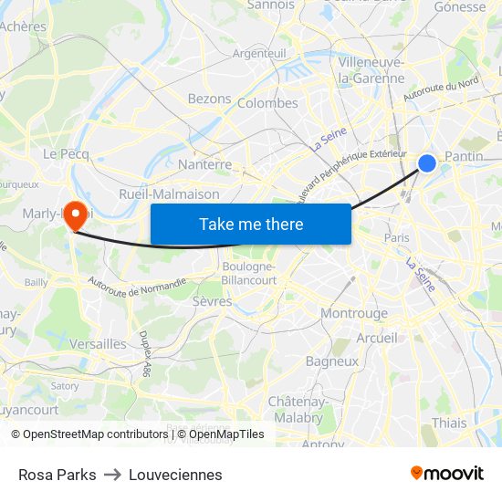 Rosa Parks to Louveciennes map