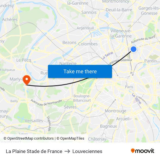 La Plaine Stade de France to Louveciennes map