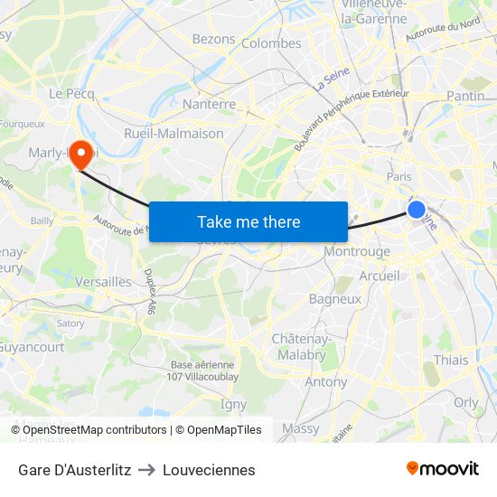 Gare D'Austerlitz to Louveciennes map