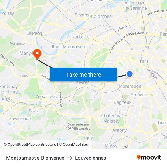 Montparnasse-Bienvenue to Louveciennes map