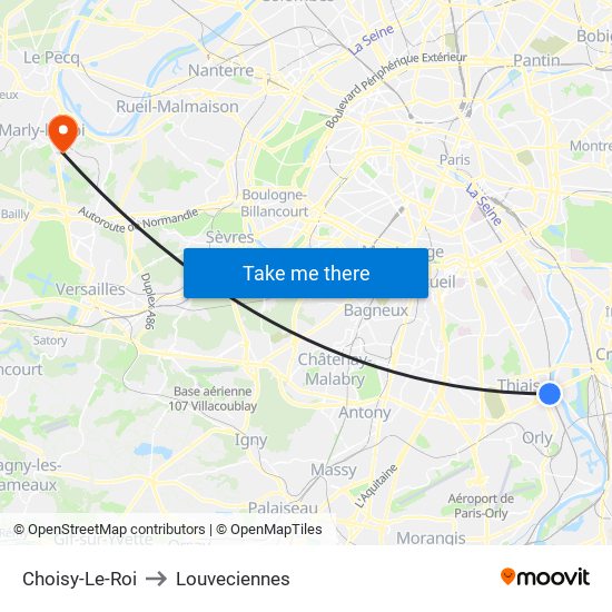 Choisy-Le-Roi to Louveciennes map