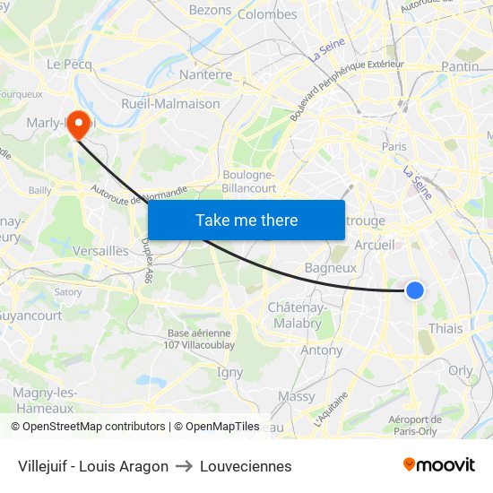 Villejuif - Louis Aragon to Louveciennes map